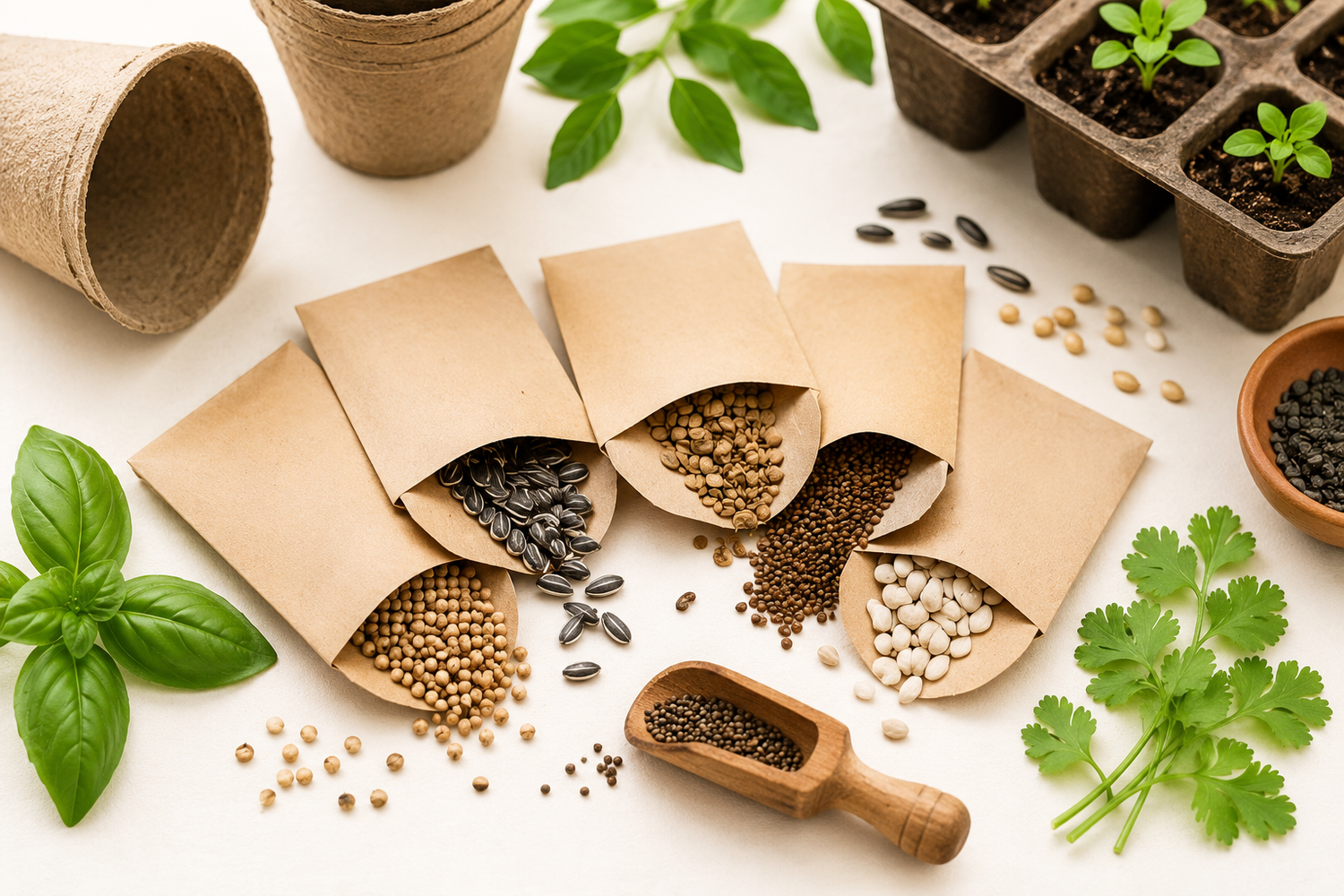 Premium vegetable, herb and flower seeds collection with high germination seeds for home gardening by Plantora