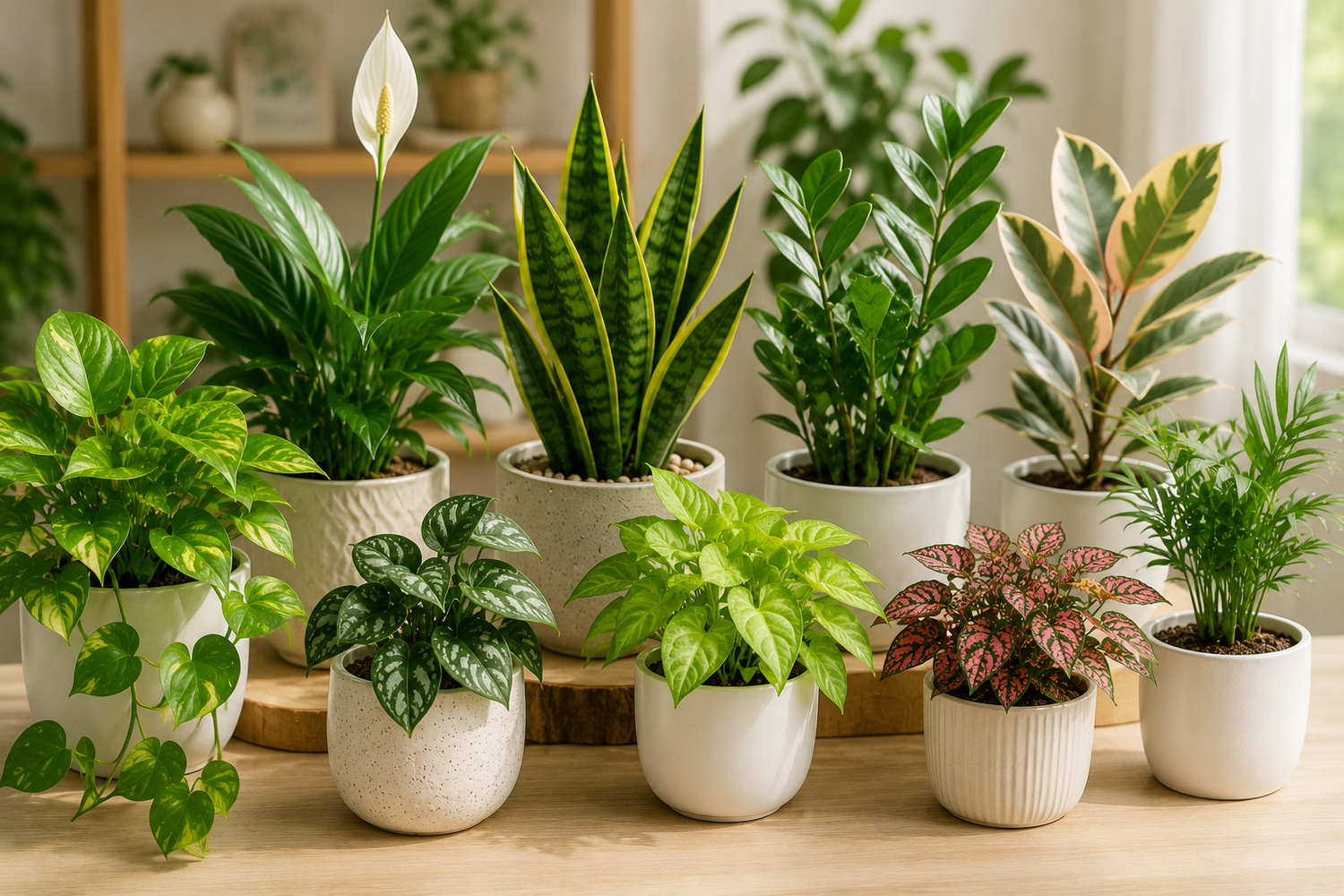 Collection of healthy indoor houseplants in decorative pots for home and office by Plantora