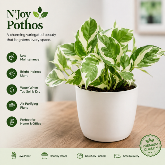 N'Joy Pothos in 3 Inch White Pot | Live Variegated Indoor Plant
